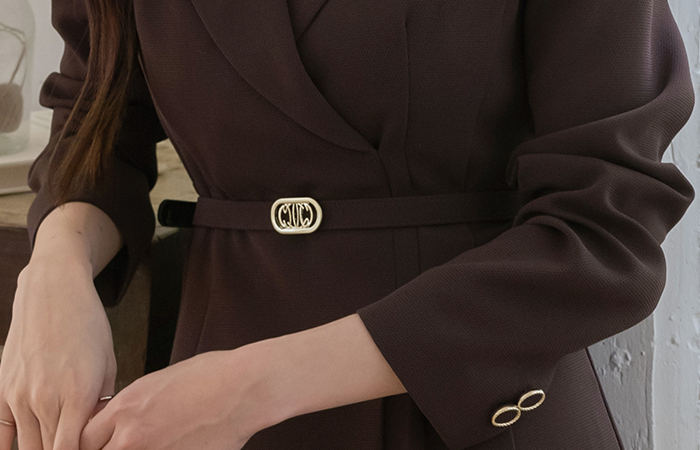 カラーネック しわ Aライン ワンピース_ベルト