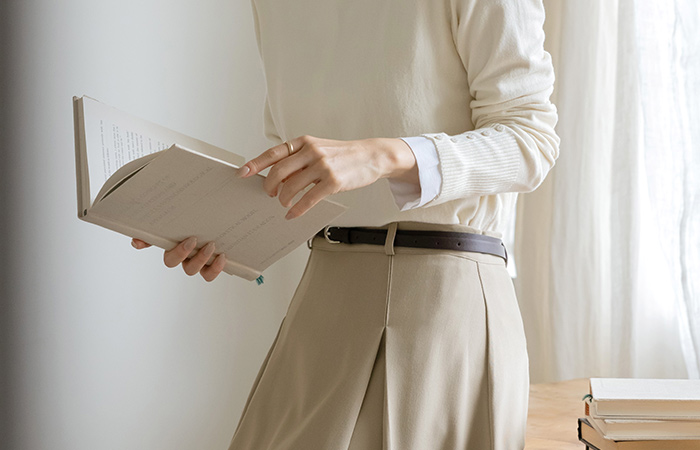 ピンタック Aライン スカート_ベルト