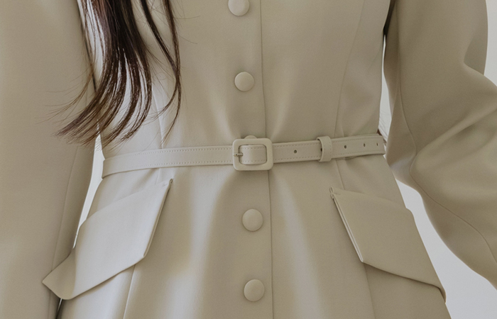 カラーネック Aライン ワンピース_ベルト