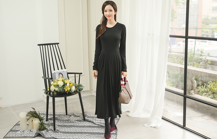 テンセルアコーディオンプリッツロングワンピース