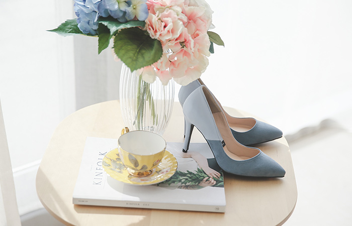 パステルスエード配色パンプスヒール