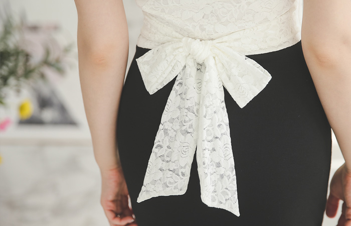 グラムシャーリング袖レーストップドレス