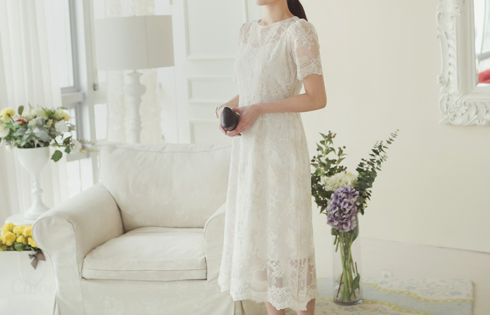 メリンダシーツルーレイスロングワンピース