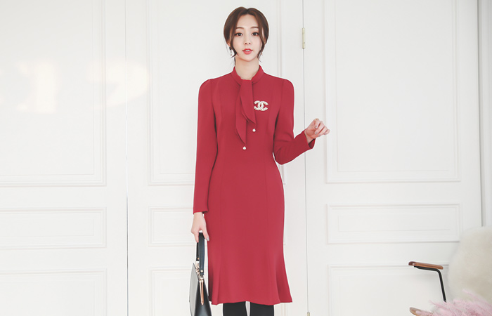 真珠スカーフネックマーメイドドレス