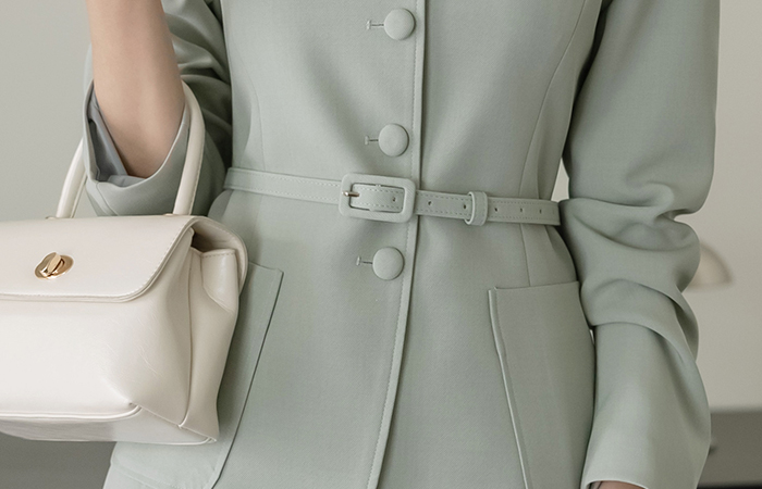 세린 クラシック ラウンドネック Set-up ジャケット(+スカーフ)_ベルト